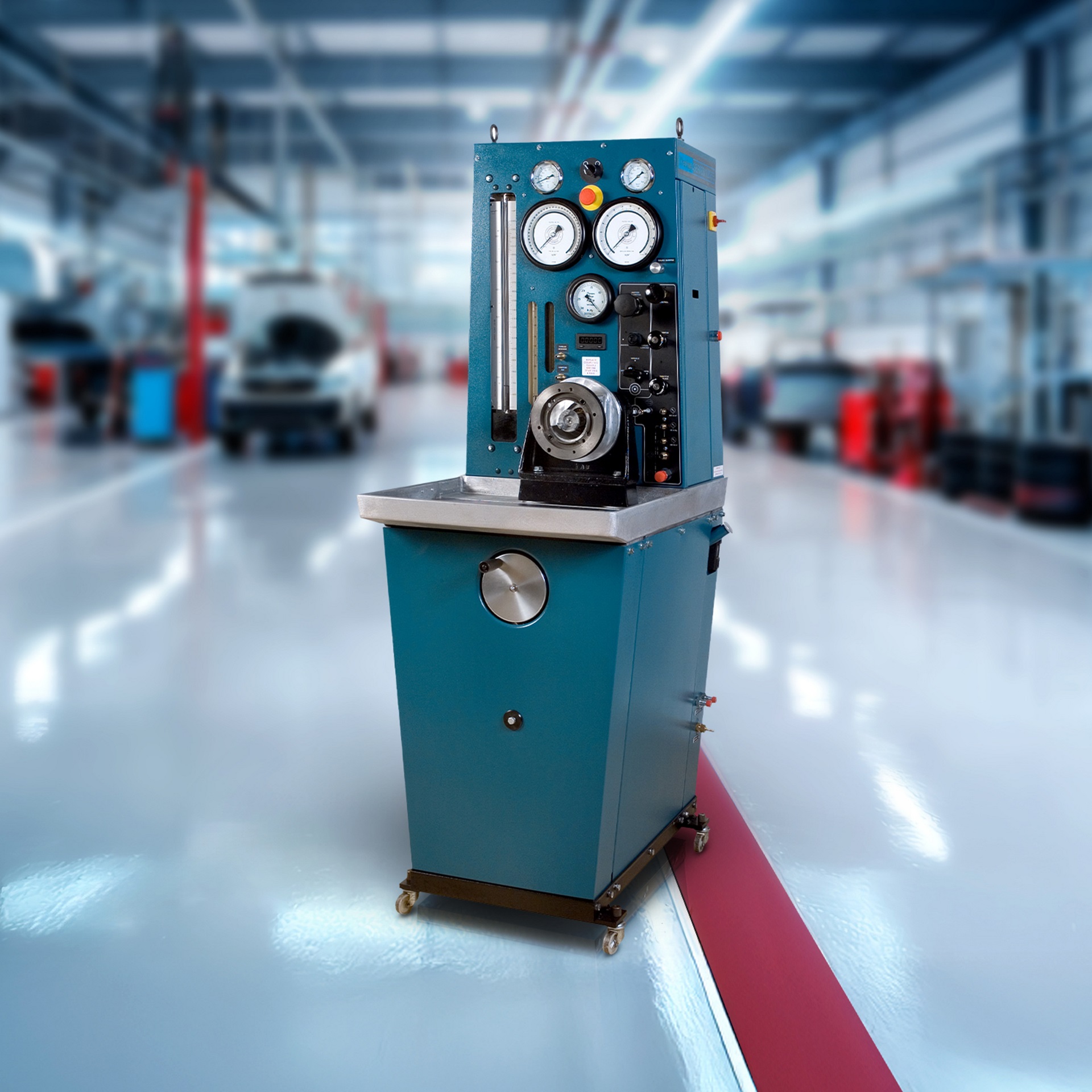 Blue cummins pt injector test bench in warehouse