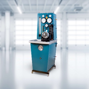 Blue cummins PT pump test bench in white room