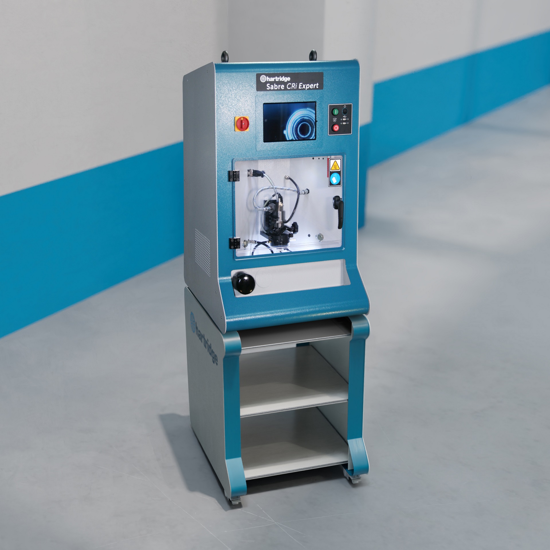 Front facing common rail injector testing bench